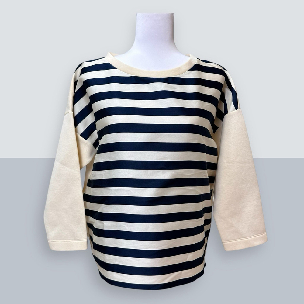 MINT🌟Moncler Maglia Girocollo Round Neck Jumper Blouse Striped Blue Cream Large